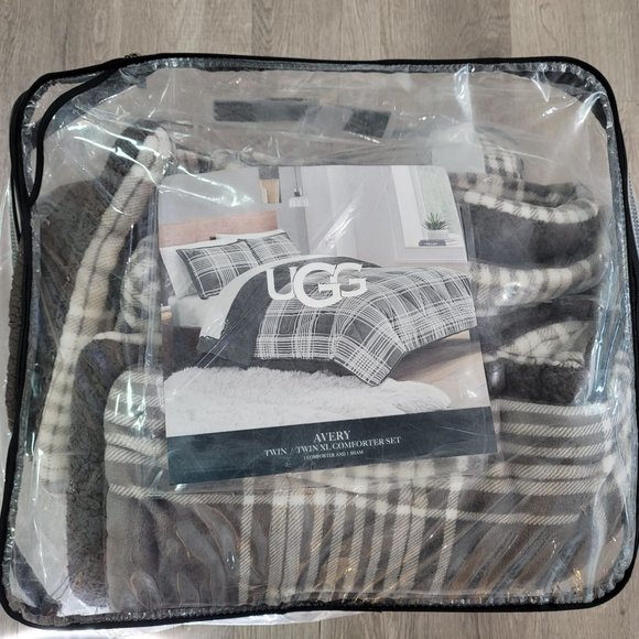 Ugg Avery Reversible plaid warm thick soft comforter size XL Twin white gray - Picture 6 of 6
